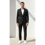 Plus Scorpion Erkek Gofre Desenli Takım Elbise Bağcıklı Pantolon Duble Paça Tek Düğme Modern Slim Fit - Siyah - 6 Drop - 52