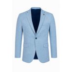 Plus Scorpion Erkek Karyağdı Desenli Slim Fit Blazer Ceket – Mavi & Gri – Şık Günlük ve Ofis Kombin