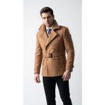 Plus Scorpion Erkek Kemerli Trençkot Mont– Kaşe Kumaş, Kapitone Astarlı, Çift Düğmeli Premium Tasarım - 2XL - Taba