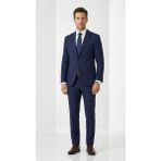 Plus Scorpion Erkek Klasik 2’li Takım Elbise 2 Düğmeli Slim Fit Esnek Kumaş Çift Yırtmaçlı 7 Drop - Lacivert - 54