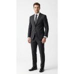 Plus Scorpion Erkek Klasik 2’li Takım Elbise 2 Düğmeli Slim Fit Esnek Kumaş Çift Yırtmaçlı 7 Drop - Siyah - 50