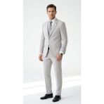 Plus Scorpion Erkek Klasik 2’li Takım Elbise 2 Düğmeli Slim Fit Esnek Kumaş Çift Yırtmaçlı 7 Drop - Taş - 56
