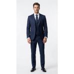 Plus Scorpion Erkek Klasik Slim Fit Armürlü Kumaş Tek Düğmeli Çift Yırtmaçlı Klasik Yaka Takım Elbise 7 Drop - Lacivert - 7 Drop - 60