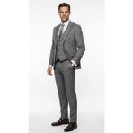 Plus Scorpion Erkek Klasik Slim Fit Takım Elbise – Notch Yaka, Yaka Punto Dikişli, Tek Düğmeli, Çift Yırtmaçlı - Gri - 6 Drop - 46
