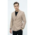 Plus Scorpion Erkek Kruvaze Blazer Ceket - Slim Fit Modern Kesim, Premium Dokulu Şık Klasik Ceket (Bej, 46)