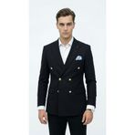 Plus Scorpion Erkek Kruvaze Blazer Ceket - Slim Fit Modern Kesim, Premium Dokulu Şık Klasik Ceket (Siyah, 46)