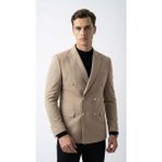 Plus Scorpion Erkek Kruvaze Blazer Ceket Slim Fit Premium Dokulu Şık Klasik Ceket - 54 - 6 Drop - Bej