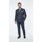 Plus Scorpion Erkek Kruvaze Gold Düğmeli Dokulu Likralı Kumaş Blazer Ceket – Modern Kesim Şık Tasarım - 52 - 6 Drop - Lacivert