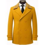 Plus Scorpion Erkek Kürklü Yaka Kaşe Kaban – Slim Fit Çift Düğmeli Kışlık Mont - 2XL - Açık Hardal
