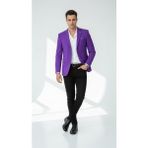 Plus Scorpion Erkek Mono Yaka Tek Düğmeli Çift Yırtmaçlı Blazer Ceket – Premium Dokuma Kumaş, 8 Renk - 46 - 6 Drop - Mor