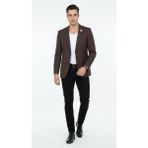 Plus Scorpion Erkek Mono Yaka Tek Düğmeli Çift Yırtmaçlı Blazer Ceket – Premium Dokuma Kumaş, 8 Renk - 48 - 6 Drop - Kahverengi