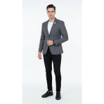 Plus Scorpion Erkek Mono Yaka Tek Düğmeli Çift Yırtmaçlı Blazer Ceket – Premium Dokuma Kumaş, 8 Renk - 50 - 6 Drop - Gri