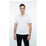 Plus Scorpion Erkek Pike Dokulu Triko Polo Yaka Tişört Slim Fit Şerit Detaylı Yazlık Model - Beyaz - 2XL