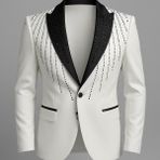 Plus Scorpion Erkek Siyah Taş Detaylı Saten Yaka Blazer Ceket – Özel Tasarım Şık Damatlık & Gece Kombini - 54 - 6 Drop - Beyaz