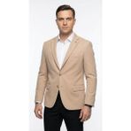 Plus Scorpion Erkek Slim Fit Ceket – Likralı Fitilli Kumaş, Çift Düğmeli Tek Yırtmaçlı Modern Tasarım - 56 - 6 Drop - Krem