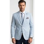 Plus Scorpion Erkek Slim Fit Çift Düğme Çift Yırtmaçlı Blazer Ceket – Premium Dokulu Kumaş - 52 - 6 Drop - Bebe Mavisi