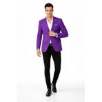 Plus Scorpion Erkek Slim Fit Mono Yaka Tek Düğmeli Blazer Ceket - Çift Yırtmaçlı, Premium Dokuma (Mor, 48)