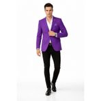 Plus Scorpion Erkek Slim Fit Mono Yaka Tek Düğmeli Blazer Ceket - Çift Yırtmaçlı, Premium Dokuma (Mor, 50)