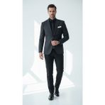 Plus Scorpion Erkek Slim Fit Siyah Çizgili Blazer Ceket | Tek Düğmeli, Çift Yırtmaçlı, Torba Cepli - 50 - 6 Drop