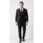 Plus Scorpion Erkek Slim Fit Takım Elbise – Düz Dokulu Kırışmaya Dayanıklı Likralı Polyviskon Kumaş, Sivri Yaka, Tek Düğmeli, Çift Yırtmaçlı - Siyah - 6 Drop - 52
