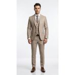 Plus Scorpion Erkek Slim Fit Takım Elbise Yelekli Modern Kesim Likralı Esnek Kumaş Kırışmaz Şık Düğün Davet Takımı - Bej - 6 Drop - 46