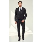 Plus Scorpion Erkek Slim Fit Takım Elbise Yelekli Modern Kesim Likralı Esnek Kumaş Kırışmaz Şık Düğün Davet Takımı - Siyah - 6 Drop - 52
