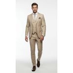 Plus Scorpion Erkek Takım Elbise - 3 Parça Slim Fit Yelekli Set - Likralı Kumaş Tek Düğme Çift Yırtmaçlı Modern Kesim (Bej, 56)