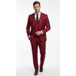 Plus Scorpion Erkek Takım Elbise - 3 Parça Slim Fit Yelekli Set - Likralı Kumaş Tek Düğme Çift Yırtmaçlı Modern Kesim (Bordo, 50)