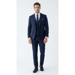 Plus Scorpion Erkek Takım Elbise - 3 Parça Slim Fit Yelekli Set - Likralı Kumaş Tek Düğme Çift Yırtmaçlı Modern Kesim (Lacivert, 52)