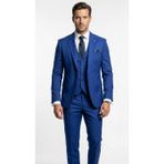 Plus Scorpion Erkek Takım Elbise - 3 Parça Slim Fit Yelekli Set - Likralı Kumaş Tek Düğme Çift Yırtmaçlı Modern Kesim (Saks, 48)