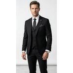 Plus Scorpion Erkek Takım Elbise - 3 Parça Slim Fit Yelekli Set - Likralı Kumaş Tek Düğme Çift Yırtmaçlı Modern Kesim (Siyah, 48)