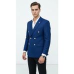 Plus Scorpion Gold Düğmeli Kruvaze Erkek Blazer Ceket – Premium Kumaş, Slim Fit Şıklık - 46 - 6 Drop - Açık Lacivert