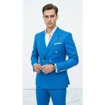 Plus Scorpion Gold Düğmeli Kruvaze Erkek Blazer Ceket – Premium Kumaş, Slim Fit Şıklık - 46 - 6 Drop - Bebe Mavisi
