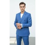 Plus Scorpion Gold Düğmeli Kruvaze Erkek Blazer Ceket – Premium Kumaş, Slim Fit Şıklık - 48 - 6 Drop - Bebe Mavisi