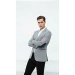 Plus Scorpion Gri Erkek Italyan Kesim Blazer Ceket – Lacivert Detaylı, Kol Yamali, Slim Fit Şık Tasarım - 6 Drop - 48