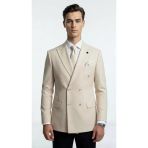 Plus Scorpion Krem Çizgili Kruvaze Erkek Blazer Ceket – Slim Fit Şık Tasarım
