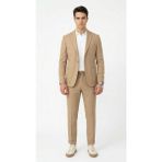 Plus Scorpion Pike Kumaş Jogger Pantolonlu Erkek Takım Elbise – Torba Cepli Tek Düğme Slim Fit Kombin - Bej - 6 Drop - 56