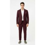 Plus Scorpion Pike Kumaş Jogger Pantolonlu Erkek Takım Elbise – Torba Cepli Tek Düğme Slim Fit Kombin - Bordo - 6 Drop - 56