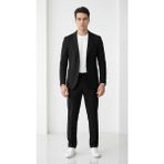 Plus Scorpion Pike Kumaş Jogger Pantolonlu Erkek Takım Elbise – Torba Cepli Tek Düğme Slim Fit Kombin - Siyah - 6 Drop - 54