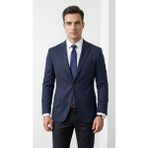 Plus Scorpion Slim Fit Mikro Desenli Erkek Ceket Yazlık Pike Kumaş Çift Yırtmaç Blazer - 48 - 6 Drop - Lacivert