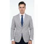 Plus Scorpion Slim Fit Mikro Desenli Erkek Ceket Yazlık Pike Kumaş Çift Yırtmaç Blazer - 50 - 6 Drop - Gri