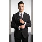 Plus Scorpion Slim Fit Mikro Desenli Erkek Ceket Yazlık Pike Kumaş Çift Yırtmaç Blazer - 50 - 6 Drop - Siyah
