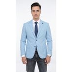 Plus Scorpion Slim Fit Mikro Desenli Erkek Ceket Yazlık Pike Kumaş Çift Yırtmaç Blazer - 54 - 6 Drop - Mavi
