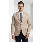 Plus Scorpion Slim Fit Mikro Desenli Erkek Ceket Yazlık Pike Kumaş Çift Yırtmaç Blazer - 56 - 6 Drop - Bej