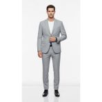 Plus Scorpion TK6895 Erkek Slim Fit Mikro Desenli Takım Elbise 2 Düğmeli Çift Yırtmaçlı Modern Ceket Pantolon Takım - Gri - 6 Drop - 46