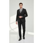 Plus Scorpion TK6895 Erkek Slim Fit Mikro Desenli Takım Elbise 2 Düğmeli Çift Yırtmaçlı Modern Ceket Pantolon Takım - Siyah - 6 Drop - 56