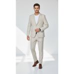 Plus Scorpion TK6895 Erkek Slim Fit Mikro Desenli Takım Elbise 2 Düğmeli Çift Yırtmaçlı Modern Ceket Pantolon Takım - Taş - 6 Drop - 48