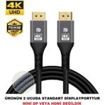Pluscore 2 Metre Displayport Dp Kablo 4K Premium 360 Herze Kadar Destekli - Açık Gri