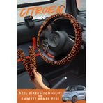 PlusOto Citroen Ami Uyumlu Turuncu Direksiyon Kılıfı Emniyet Kemer Pedi Ami Aksesuar Ami Araç Aksesuar