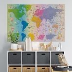 Plustablo Bebek ve Çocuk Odası Dünya Haritası Eğitici Sticker, Sevimli Hayvanlar Kreşler İçin Dünya Haritası (70x105 Cm.)